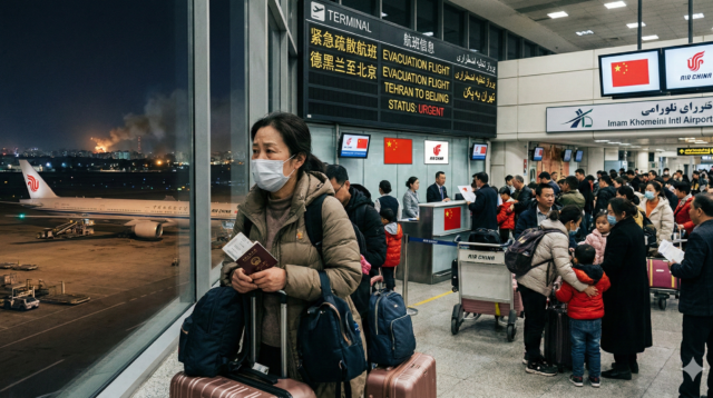 Ilustrasi ribuan warga antre evakuasi di bandara Teheran menyusul insiden warga China tewas akibat serangan AS-Israel di Iran